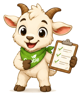 Goatie mascot holding a project checklist